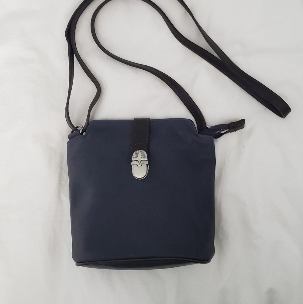 Valentina navy blue leather crossbody purse